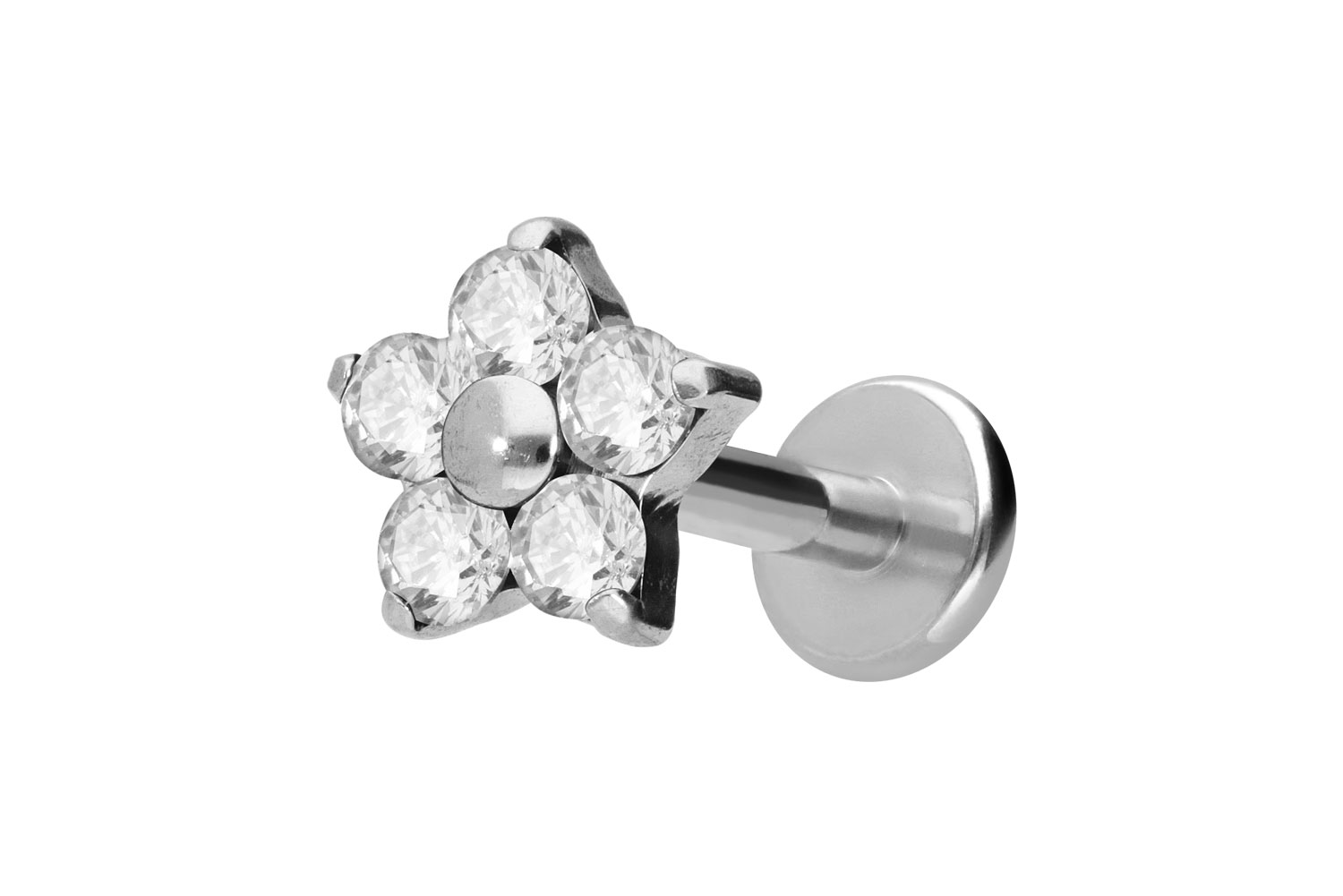 Titan Labret Piercing mit Innengewinde KRISTALLBLUME